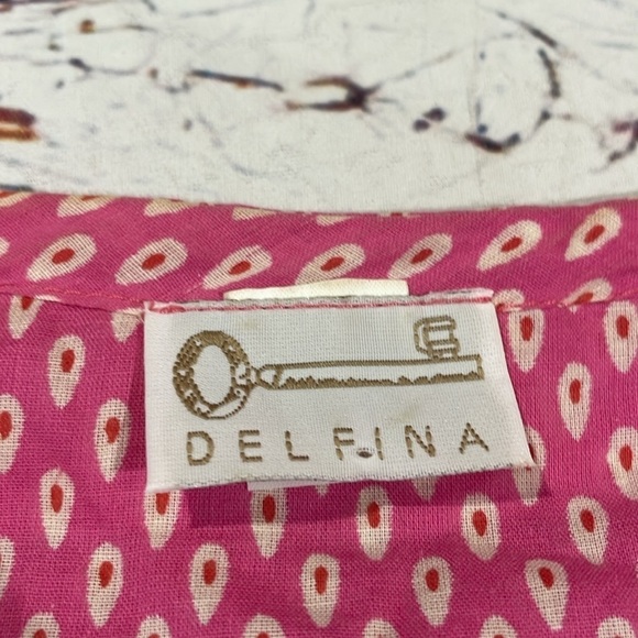 Delfina Tunic Pink Geometric Beaded Floral Resort Top - Picture 3 of 8